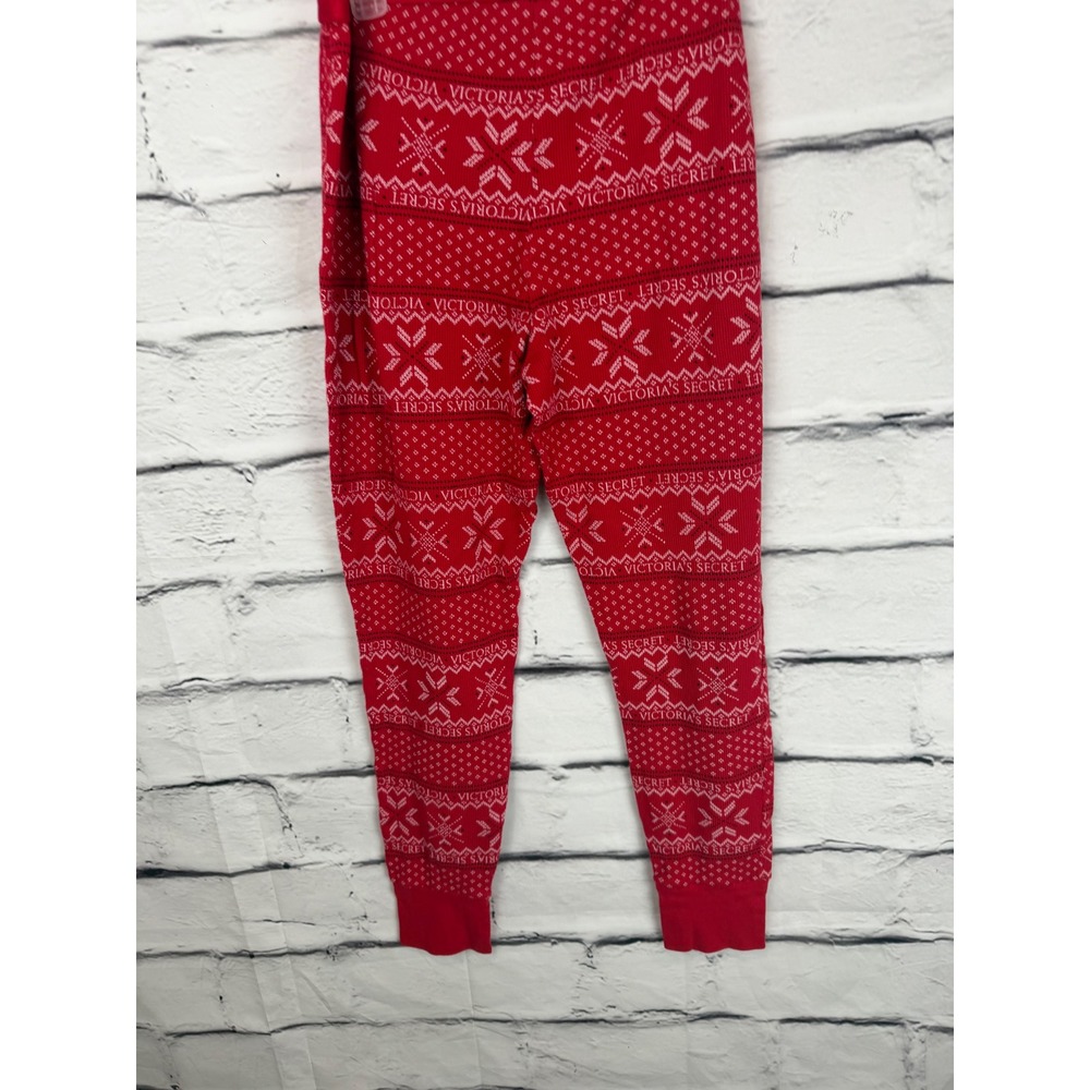 Victorias Secret Red Fair Isle Thermal Pajama Set Long Sleeve Top Leggings Large - Picture 7 of 10